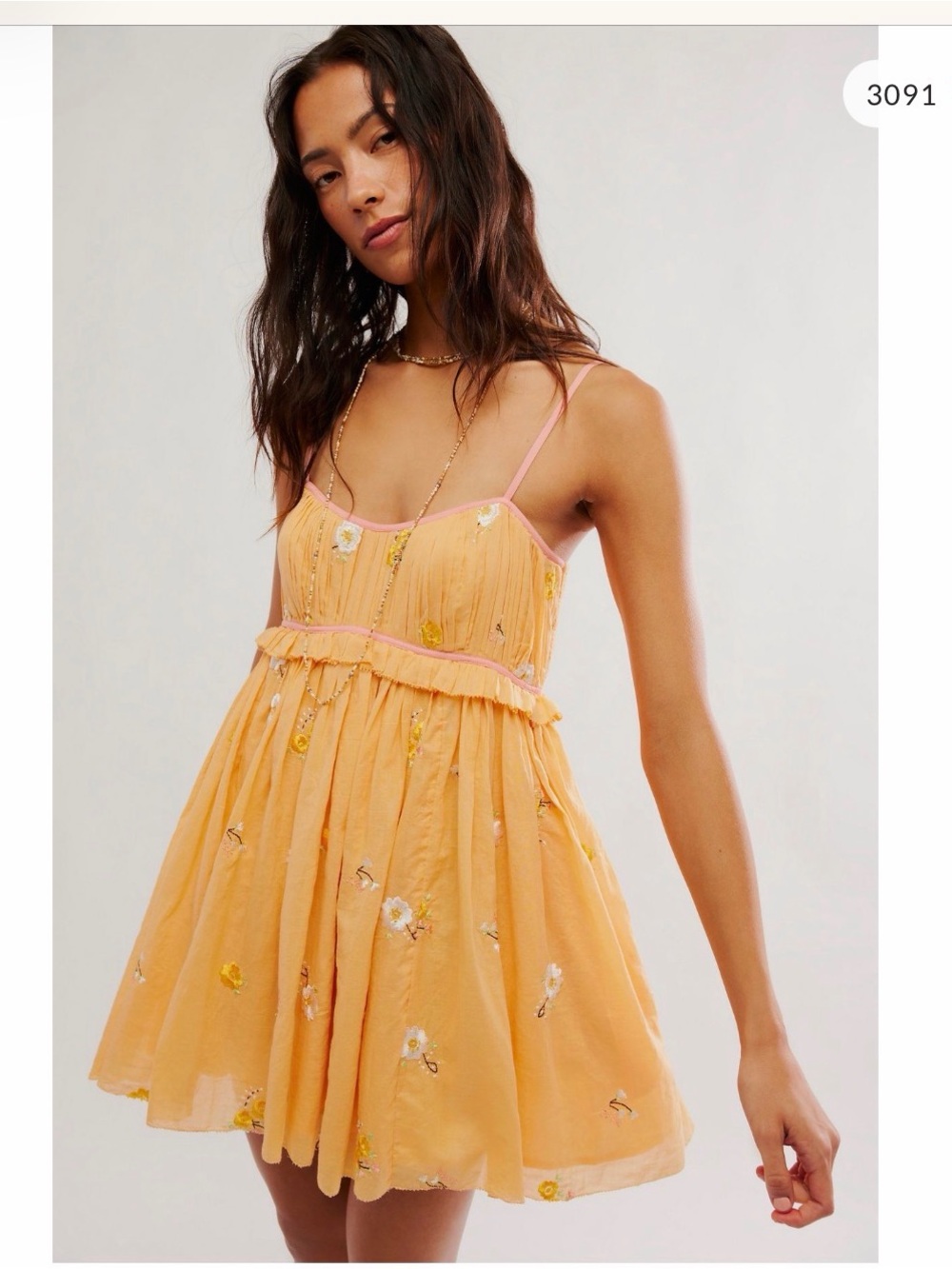 Free People Peach & Pink Embroidered Mini Dress